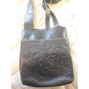 PATRICIA NASH Vintage Tooled leather Cross Body SATCHEL Black Western